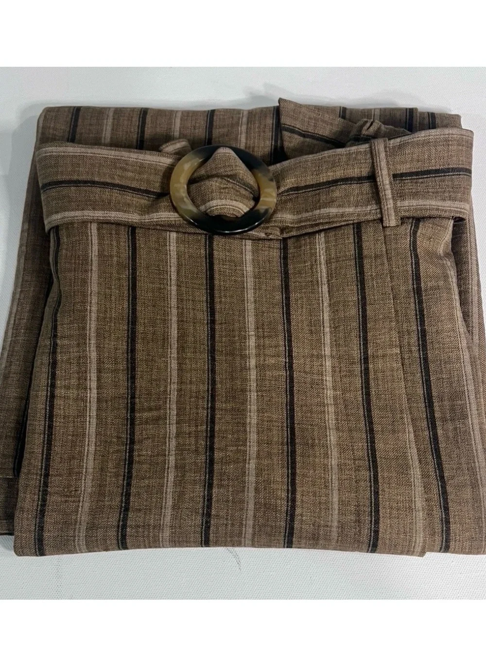 Striped Brown A-Line Skirt with Waist Tie